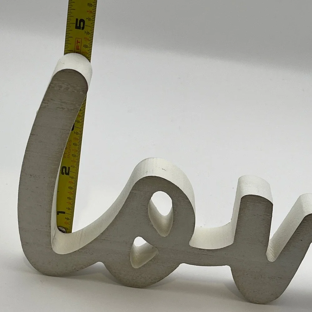 White Wooden Love Script Sign Freestanding Tabletop Decor 9 Inch Cursive Word